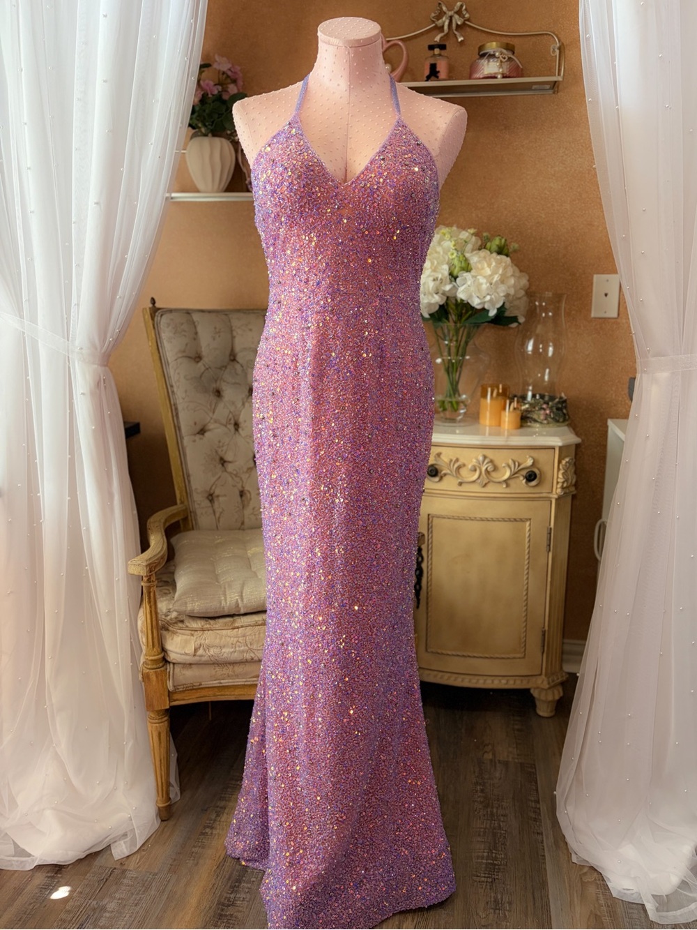 Portia & Scarlett Pink Lilac Iridescent Beaded Prom Gown Size 6